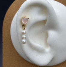 Piercing da Orecchio cuore pietra con filo di perle Acciaio Chirurgico Dorato