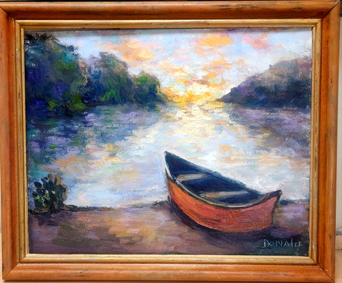 Oil painting landscape boat - oil,