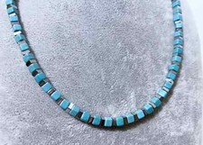 Collana Girocollo Uomo in Pietra Naturale Blu Turchese Ematite cubo argento 4mm