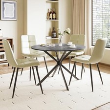 Tavolo da pranzo rotondo pieghevole con 4 sedie in pelle PU effetto cemento salvaspazio