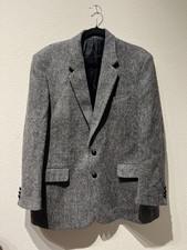 Cappotto sportivo Harris tweed nero blu verde con bottoni in pelle taglia 42S "Leggi"