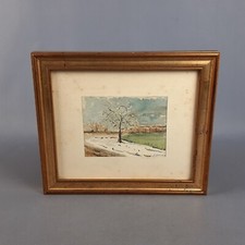 Quadro acquarello su cartoncino firma A. Galbusera paesaggio con neve vintage