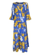 030 abito voile cotone azzurro a fiori senape/bianco NICE FA1 MADE IN ITALY