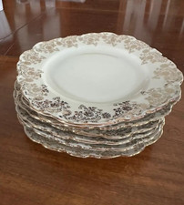 Set 6 Piatti Piani Bavaria Porcellana Vintage con Fregi Oro