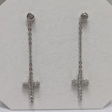 ORECCHINI PENDENTI CON CROCI IN ORO BIANCO 18KT  E ZIRCONI 1,9 GR. (2018)