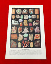 PIETRE PREZIOSE MINERALI MARMO LEGNO 5 STAMPE VINTAGE ENCICLOPEDIA POMBA UTET