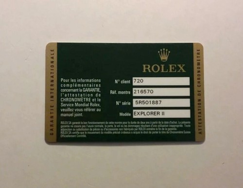 Rolex card ref - card, ref.