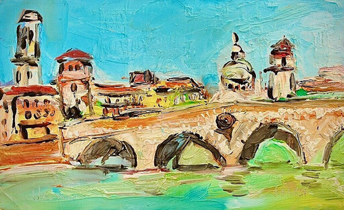 Antico dipinto olio carta - olio, su
