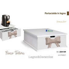 CASSETTO PORTA CAPSULE CIALDE BIANCO IN LEGNO DECORO FIOCCO TORTORA ART.97945