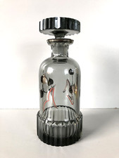 ANTICA BOTTIGLIA LIQUORE con TAPPO CRISTALLO FUME' SCANALATO Art Decò FUTURISTA
