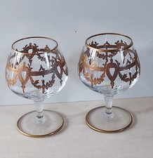 2 Bicchieri Cognac/Brandy  Cristallo /Vetro, Glass incisioni in Oro Zecchino 