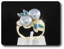 Anello Perla & Zaffiro Blu 2x8