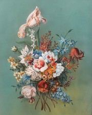 DISEGNO Antico Fiori Mazzolino Natura Morta Arazzo Cartone quadro Francia