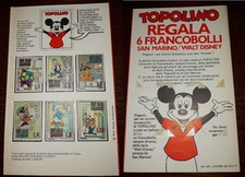 Cartoncino raccoglitore + 6 francobolli Bolaffi San Marino Walt Disney, Topolino