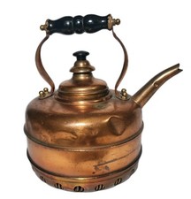 Bollitore da tè vintage in rame fischietto Simplex Buckingham fondo bobina manico legno