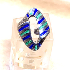 ANELLO IN ARGENTO 925 E SMALTO A FUOCO VERDE/BLU'ANNI 70 CONTRARIE' APERTO