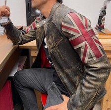 Giacca Uomo Moto Vintage Racer Union Jack Pelle di Agnello Anticata