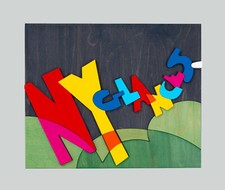 Ugo NESPOLO  - "New York Glances", 2008 - Multiplo in legno dipinto e collage