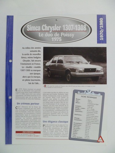 Carte fiche auto simca - auto,
