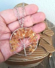 COLLANA CITRINO NATURALE CIONDOLO ALBERO DELLA VITA IN FILO D'ARGENTO AVVOLTO