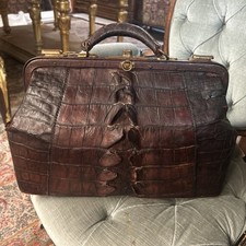 Grande borsa da medico in vera pelle di coccodrillo, antica unica nel suo genere, circa 1860