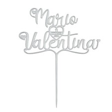 CAKE TOPPER TORTA PERSONALIZZATO MATRIMONIO NOMI 23 CM PLA BIODEGRADABILE WHITE