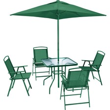 Set da Pranzo 6 Pezzi per Giardino Patio con Ombrellone 4 Sedie Pieghevoli Verde