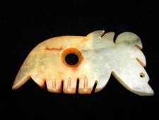 Vecchio pettine testa di mostro antico intagliato pietra giada nefrite #02062506