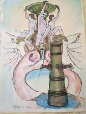 Arte Autore Valan litografia colorata aamano P.d.A fontane di Roma cm 45x 32