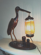  Lampada da tavolo legno d'epoca primi 900 cicogna - Antique table lamp