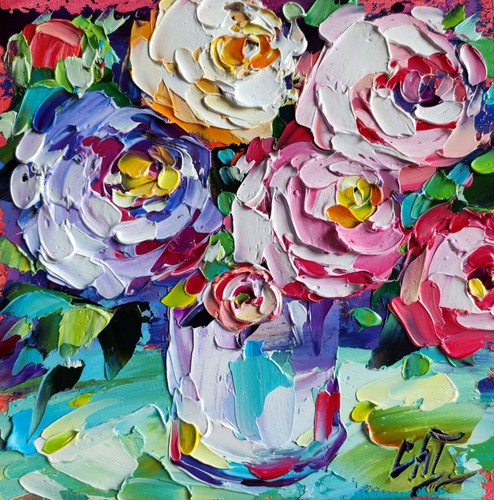 Original oil painting peony - oil,