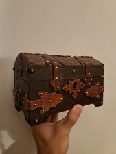 portagioie antico Vintage Pelle Cuoio Bauletto Cofanetto Scatola Porta Gioielli 