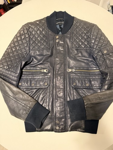 Giacca pelle blu andrew - blu,