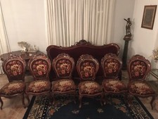 antico salotto in noce completo Napoli 1850 tessuto originale divano e sei sedie