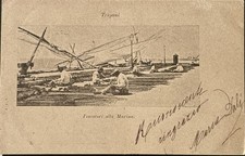 Trapani TP. Cartolina con i pescatori che rammagliano le reti a fine 800. Rara.