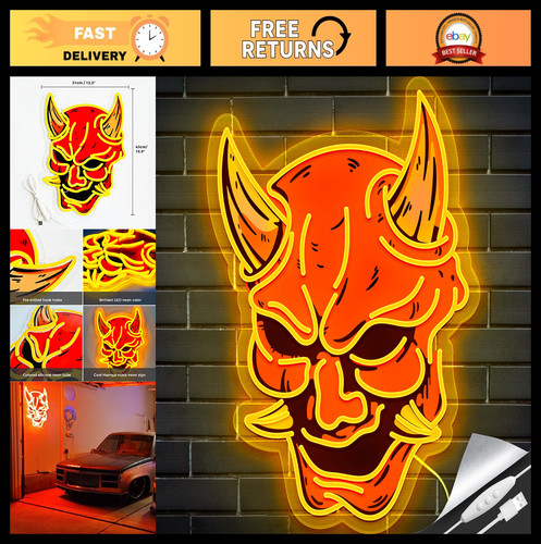 Insegna neon maschera - maschera, hannya