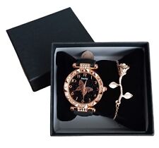 Set Orologio e Bracciale cinturino donna nero oro rosa confezione idea regalo