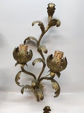 Applique a 2 luci in ferro battuto foglie acanto oro illuminazione classica casa