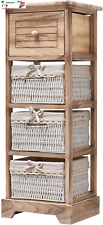 Cassettiera Mobiletto Bagno 1 Cassetto 3 Ceste Legno Vimini Marrone Chiaro Count