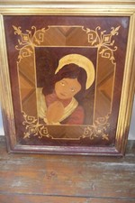 Vecchio intarsio sorrentino : Capoletto con angelo custode. Cm. 60x50.