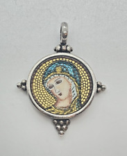 Pendente Argento 925 ciondolo Madonnina In Micro mosaico Grecia Miniatura