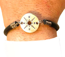 Bracciale da uomo con rosa dei venti braccialetto regolabile in caucciu nero