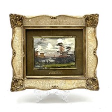 Dipinto miniatura Lucio Cargnel  Paesaggio olio su lamina cornice con vetro