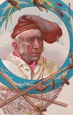 # NAPOLI: EDIZ. RAGOZZINO - VECCHIO PESCATORE DISEGNATO CON RETI E PESCI (2)