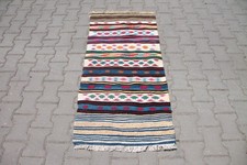 Tappeto kilim turco a righe: lana rossa, vintage anatolico (2,2 x 4,7 piedi)