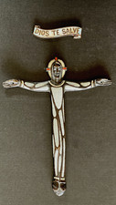 Antico Crocifisso Cristo Corpus Domini, bronzo smaltato