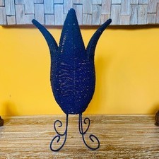 Abatjour tulipano blu lampada etnica in ferro e perline