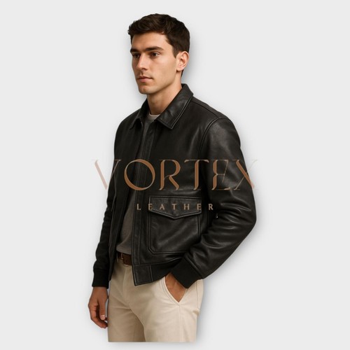Black leather mens jacket