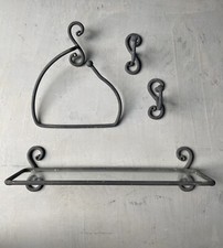 Set bagno ferro battuto e vetro 4pz mensola porta asciugamano ganci accappatoio