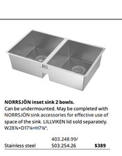 IKEA NORRSJÖN Lavello Doppia